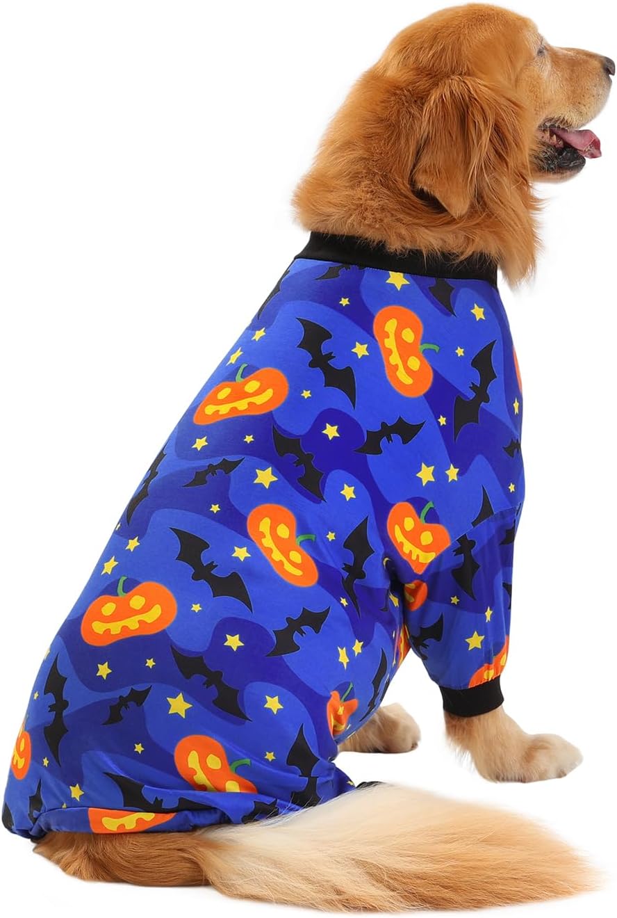 HDE Dog Pajamas One Piece Jumpsuit Lightweight Dog PJs Shirt for M-3XL Dogs Starry Pumpkins - S