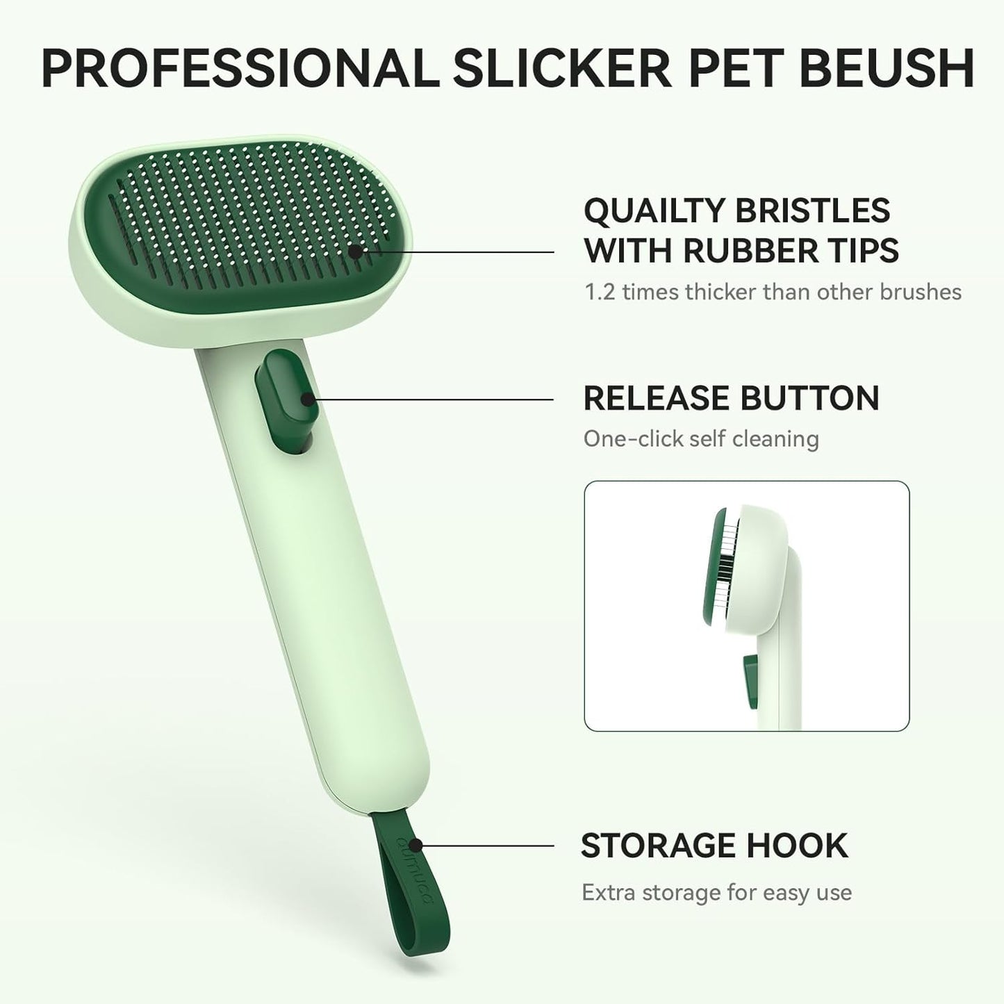 Aumuca Cat Brush for Shedding, Cat Brushes for Indoor Cats, Horses Grooming Deshedding Brush for Dog Kitten Horse Massage Removes Loose Fur, Forest Green