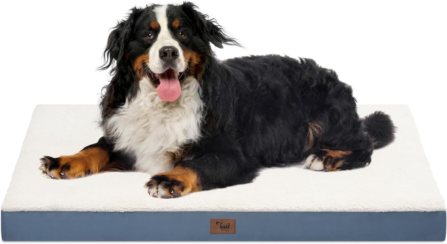 Dog Beds for Large Dogs, Orthopedic Dog Bed for Extra Large Dogs, Big Waterproof Pet Bed with Washable Removable Oxford Cover, Blue White