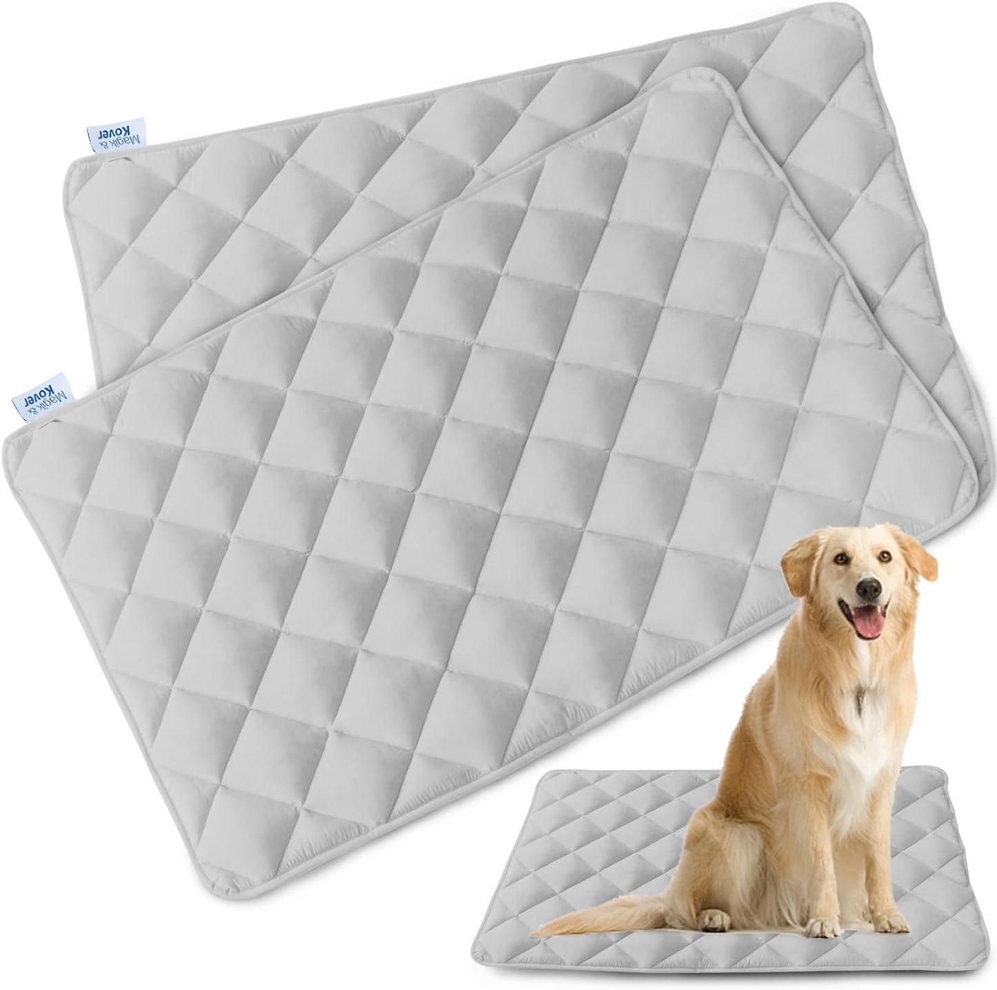 Magik & Kover Dog Crate Pad 2 Pack, Soft Dog Crate Mat with Anti-Slip Bottom, Machine Washable Kennel Pad, Fits 24 Inch, Grey