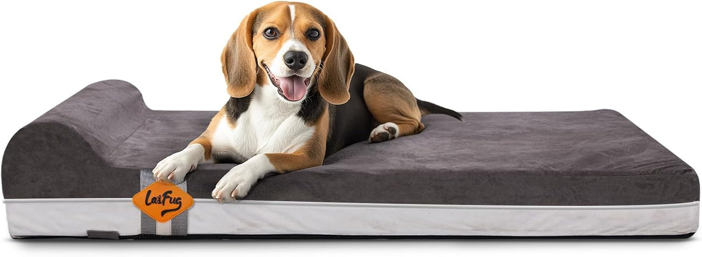 Laifug Orthopedic Memory Foam Extra Large Dog Bed with Pillow and Durable Water Proof Liner & Removable Washable Cover & Smart Design (Large (40"x25"x5.5"), Grey)