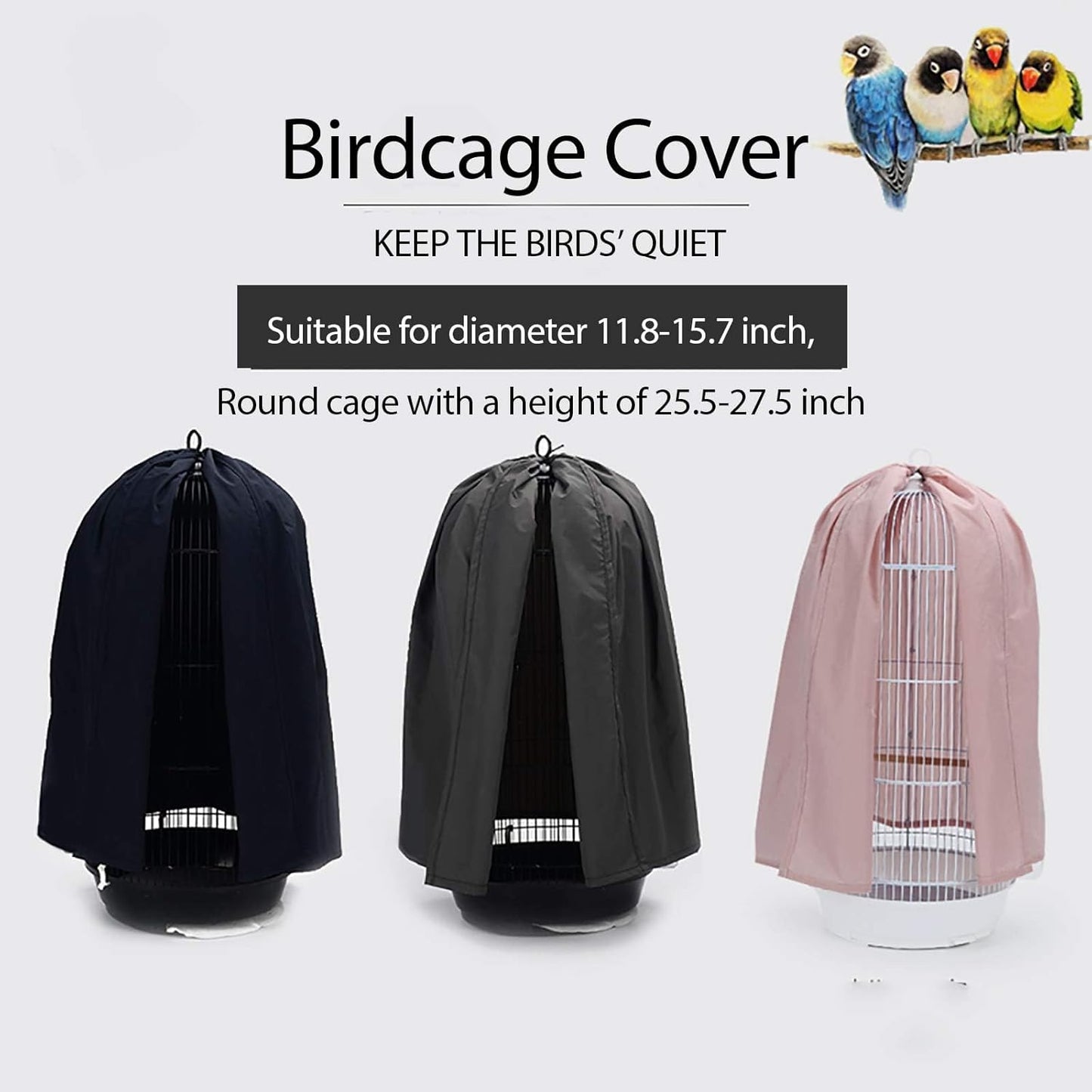 QBLEEV Round Parrot Birdcage Cover Pet Universal Blackout Cage Cover Shade Windproof Light-Proof Sleep Reduces Distractions Night Accessories Cloth Without Cage