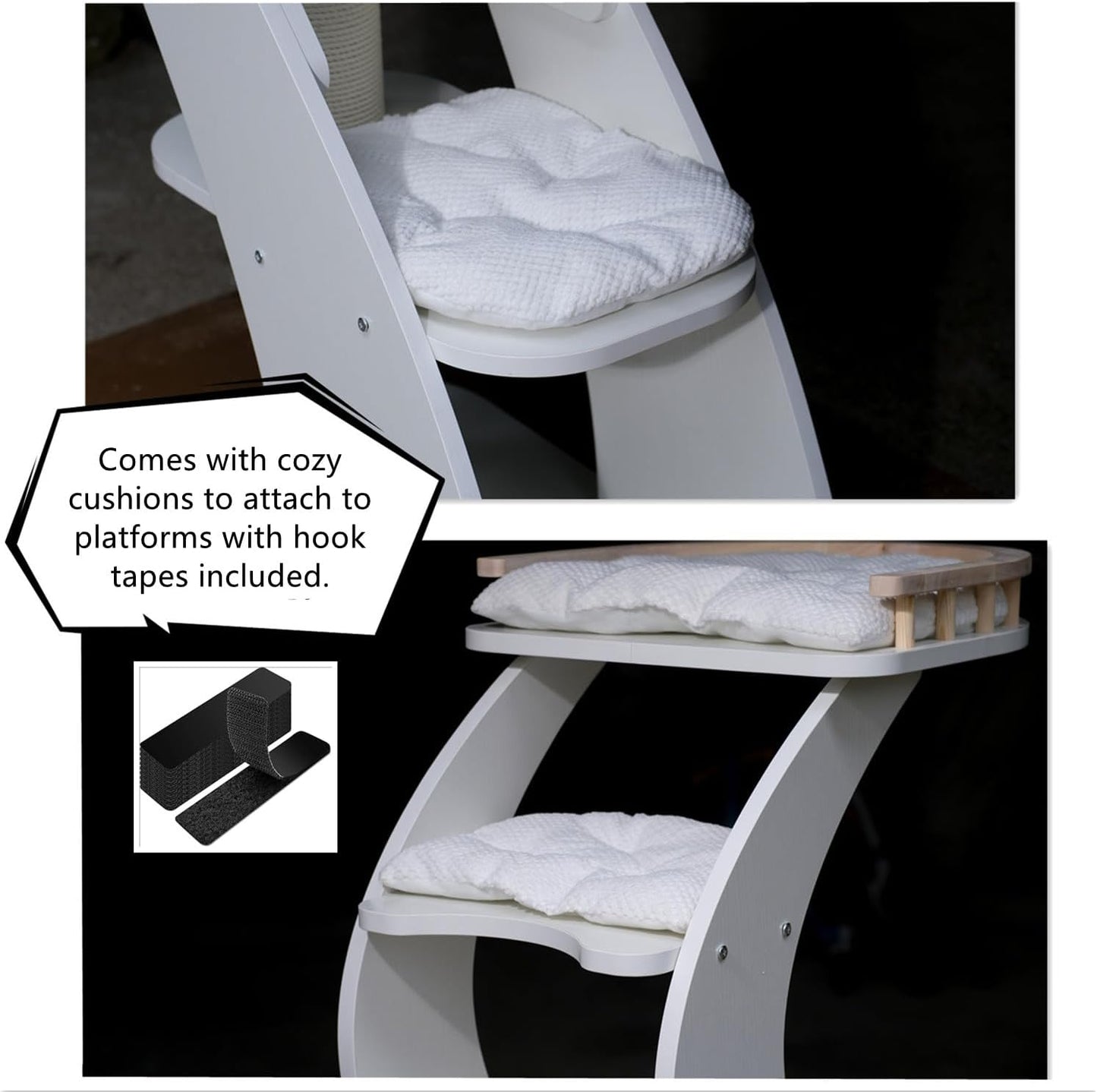 SHENGOCASE Modern Stylish 52.4 inches Tall Wooden Cat Tree Tower, Aesthetic Cat Condo Ladder with 5-Level Big Perch Platform Bed for Window Viewing Watching Large Scratching Post