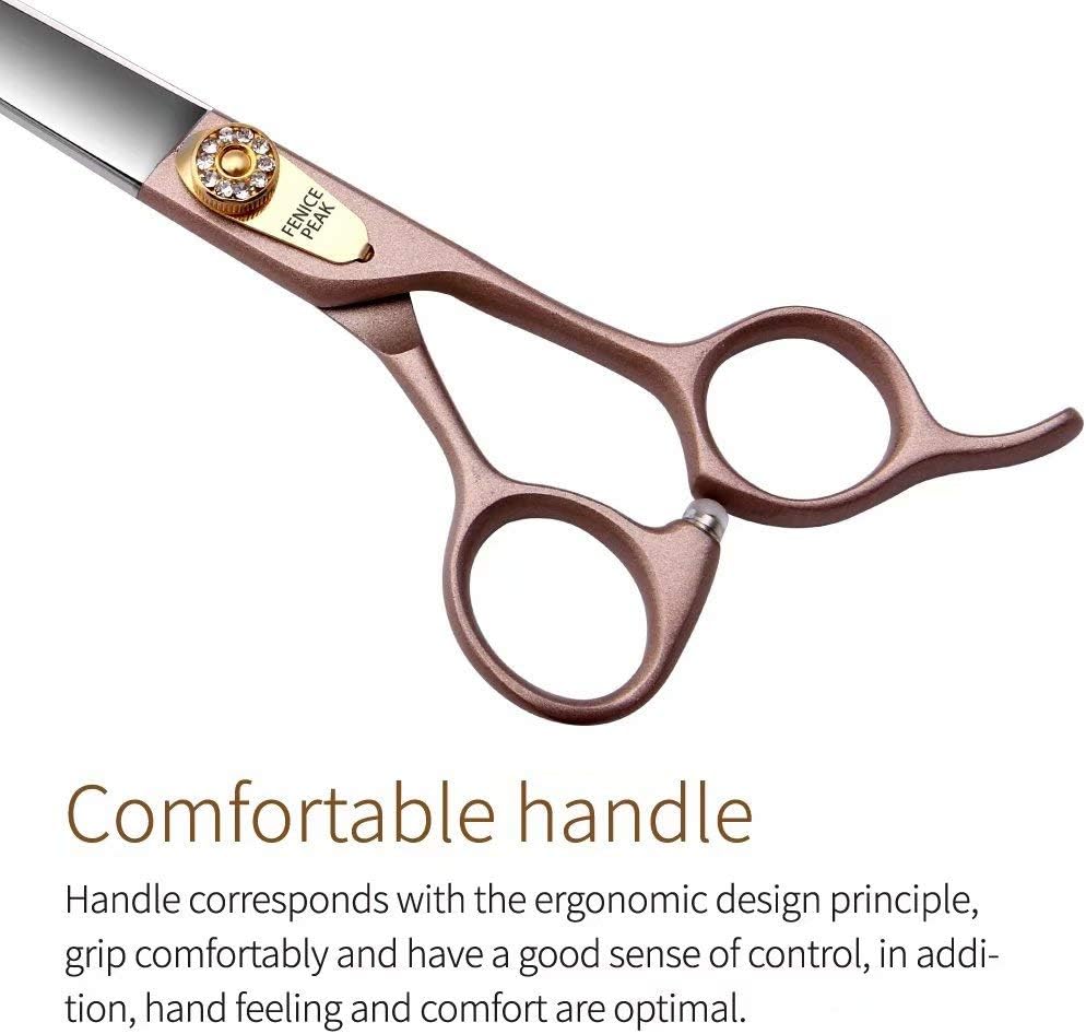 Fenice Peak 7'' Dog Straight Scissors for Grooming 440C Stainless Steel Rose Gold Professional Pet Trimming Scissors Sharp Blades Cutting for Dogs and Cats Shears