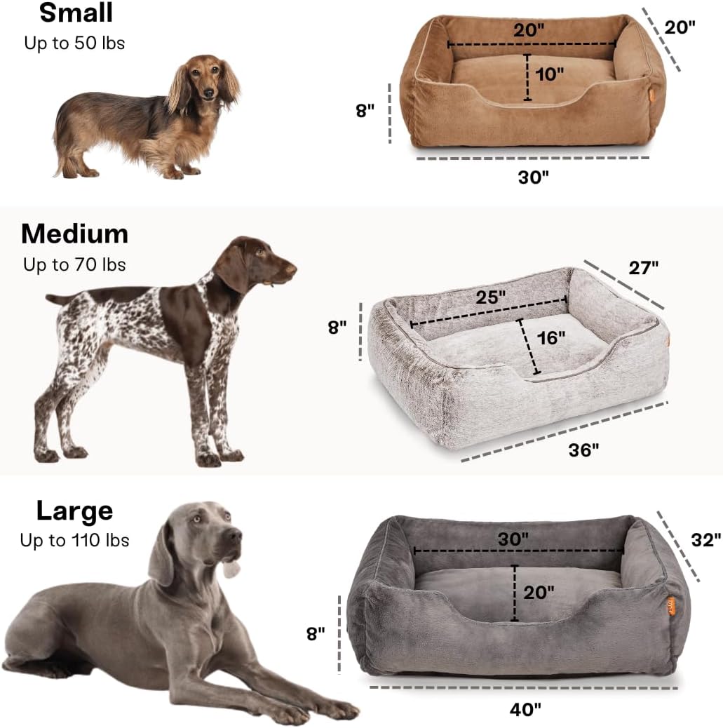 FUZI Luxury Aesthetic Dog Bed for Large Dogs with Washable Cover, Pet Couch, Pet Bed with Sides, Non-Slip Bottom, Soft and Durable Calming Dog Bed, Faux Rabbit Fur, Large 31.75x23.6x9.5 Light Brown