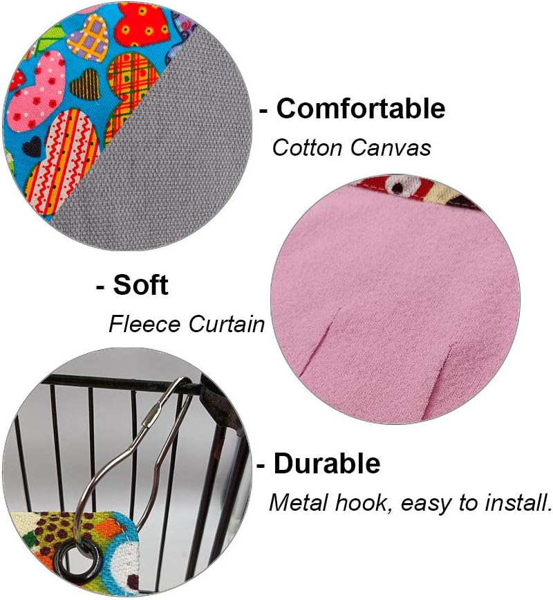 RIOUSSI Guinea Pig Hideout Hideaway Corner Fleece Toys Cage Accessories with Reversible Sides, Heart/Gray+Pink x 1 Curtain