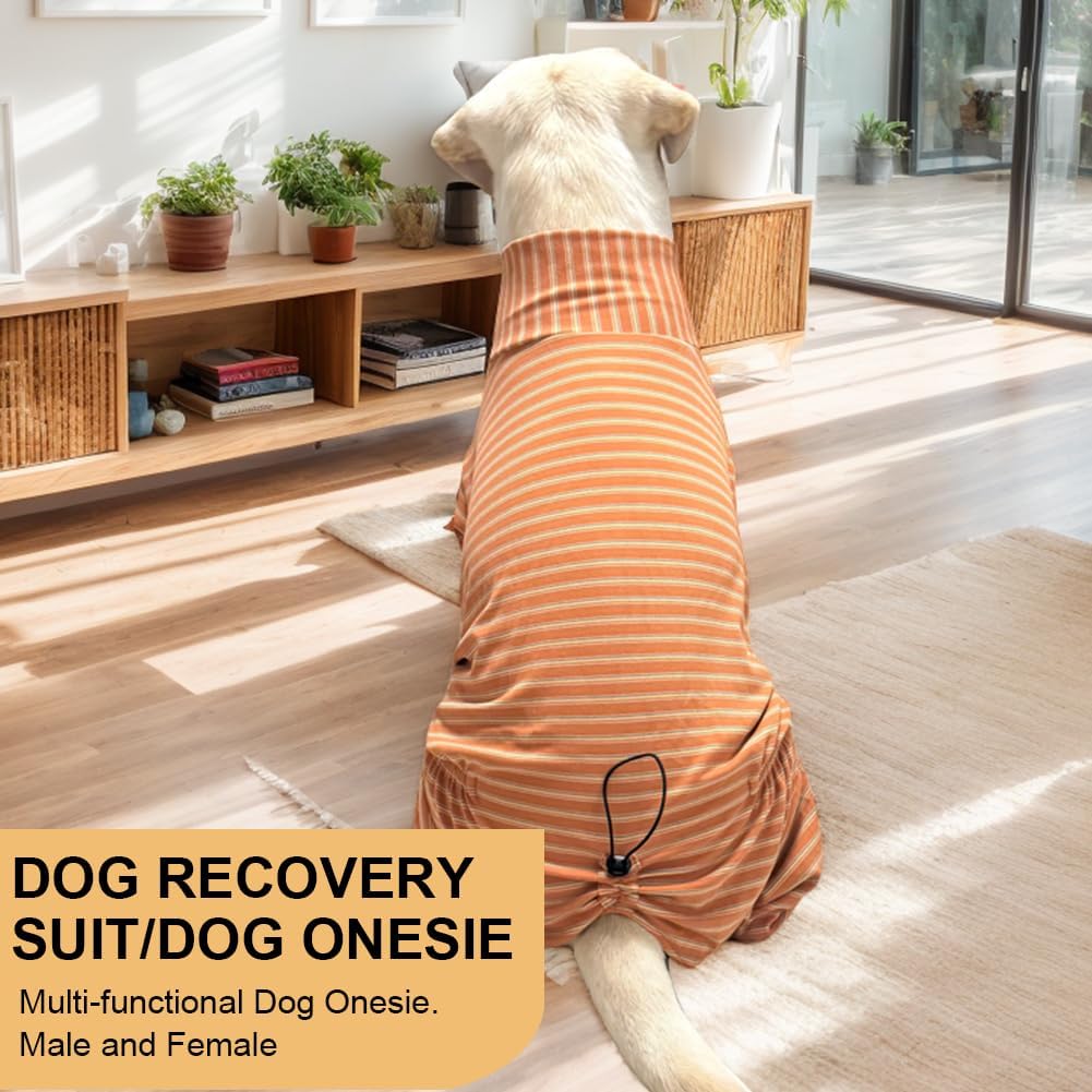 Dog Pyjamas PJS Sweater Clothes and Home Clothing Suitable for Medium to Large Breeds of Dogs, Dog Neutering Suits, Extra-Large Stretch Fabric, Four-Legged (Thickened Orange Stripes, 5XL)