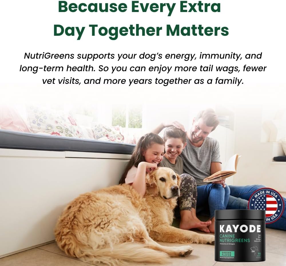 Canine NutriGreens - Natural Dog Vitamins & Probiotics for Dogs. No Messy Powder. Includes Spirulina, Kelp & Antioxidant Berry Mix. 6-in-1 Dog Supplements & Vitamins Chews. Super Greens for Dogs.