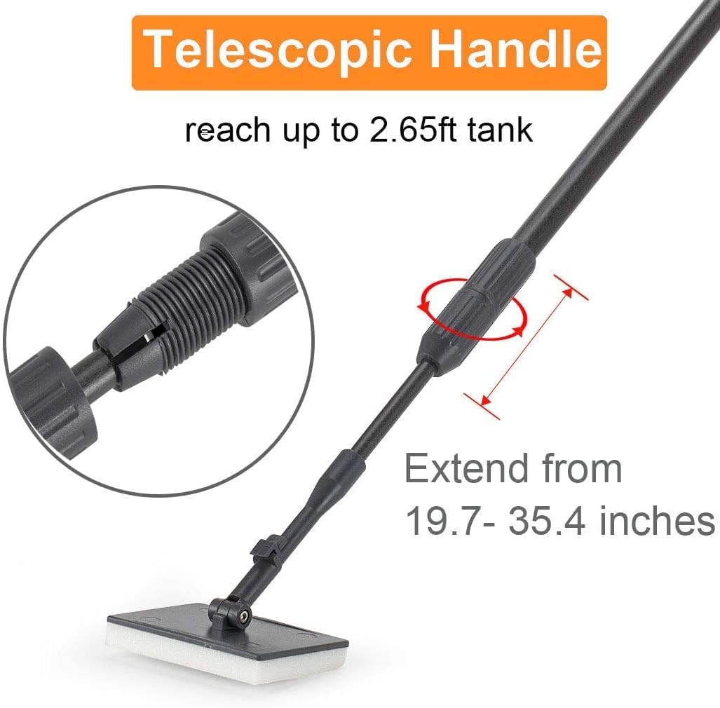 hygger Carbon Fiber 6 in 1 Aquarium Cleaning Tool Kit Al-gae Scraper Scrubber Pad Sponge Telescopic Handle Fish Tank Brush Cleaner Set for Saltwater Freshwater