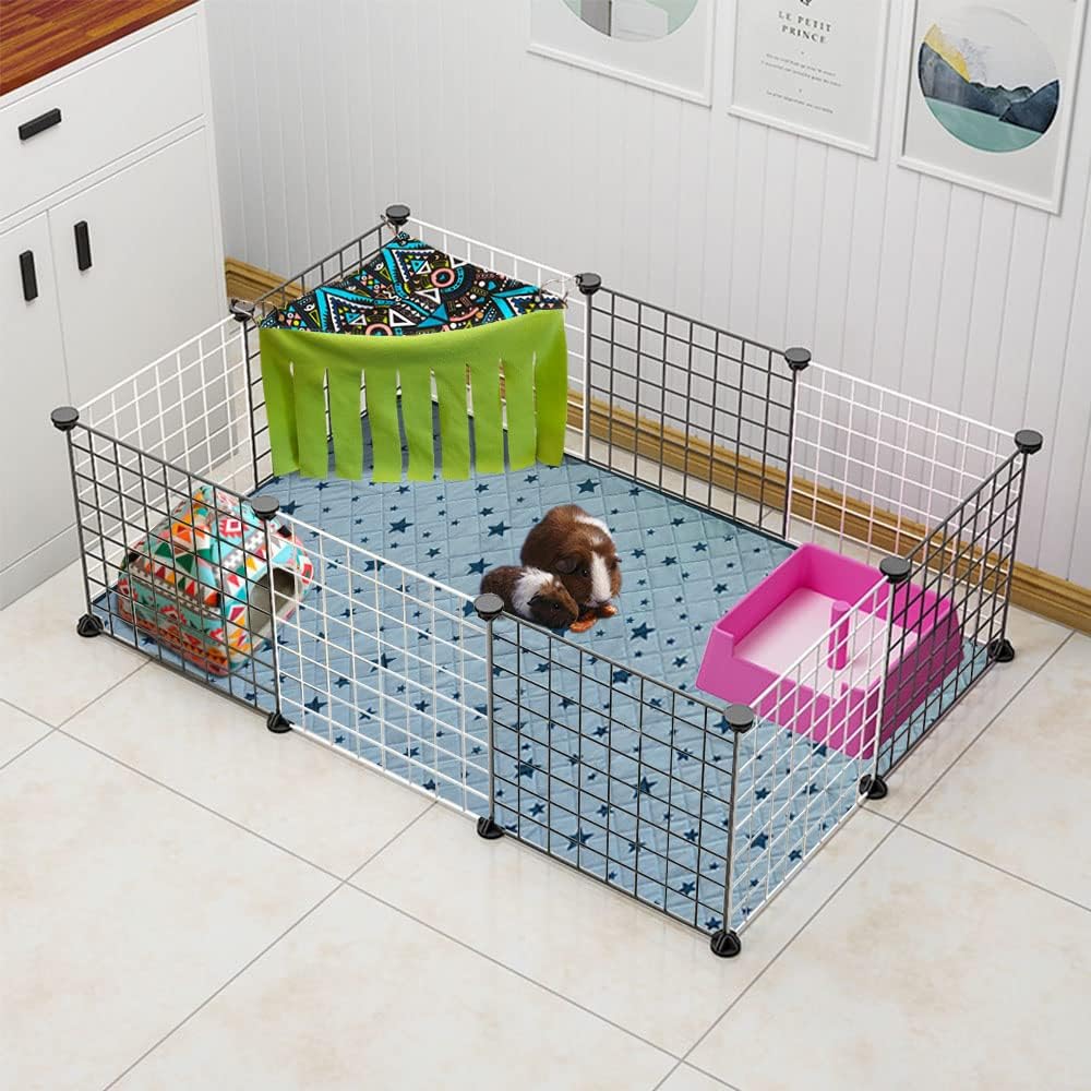 RIOUSSI Guinea Pig Hideout Hideaway Corner Fleece Toys Cage Accessories with Reversible Sides, Geo/Gray+Green, 2 Pack