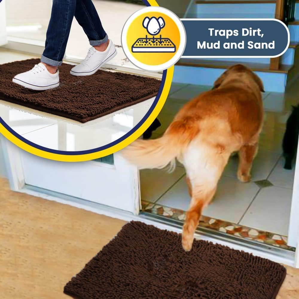 Muddy Mat® Shown on TV – Super Absorbent Microfiber Dog Door Mat for Muddy Paws, Non-Slip Washable Pet Rug, Quick Dry Chenille Entryway Carpet, Machine Washable Indoor Outdoor mat, Brown 59"x35"