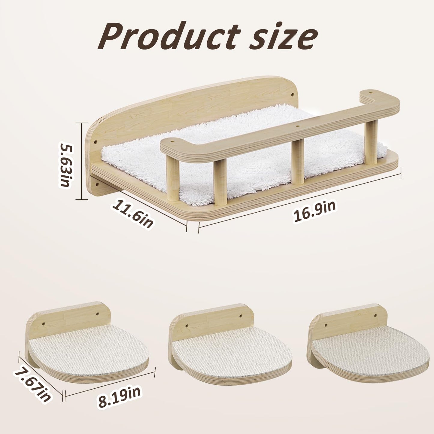 MeowHomm Cat Wall Shelves, Wood Cat Shelf with 3 Steps, Non-Slip Wall-Mounted Furniture for Kittens
