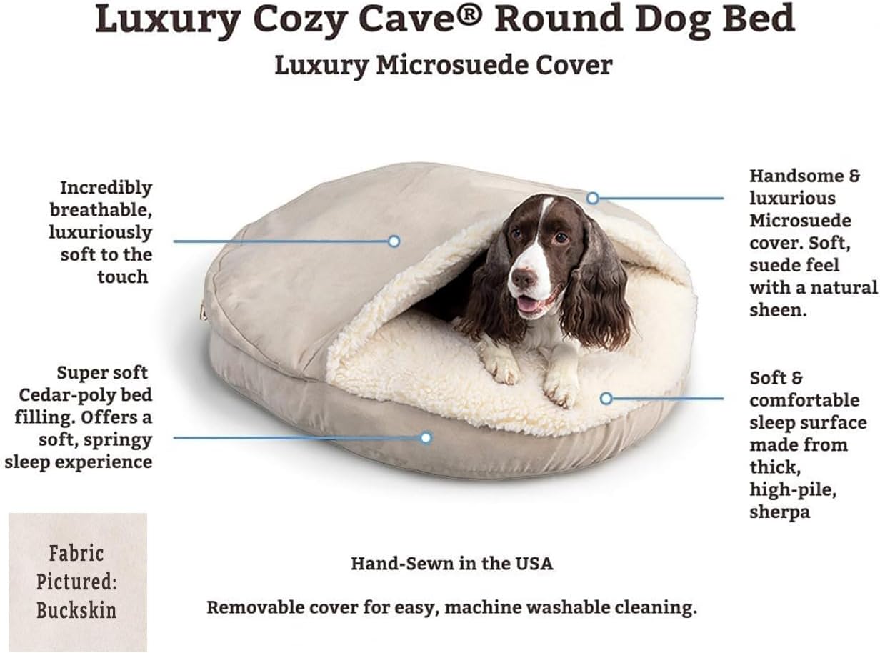 Snoozer Luxury Cozy Cave Dog Bed - Indoor Dog Bed with Cover Cave, Covered Calming Burrow for Small & Medium Sized Pets with Blanket Attached, Enclosed, Washable - Large, Black