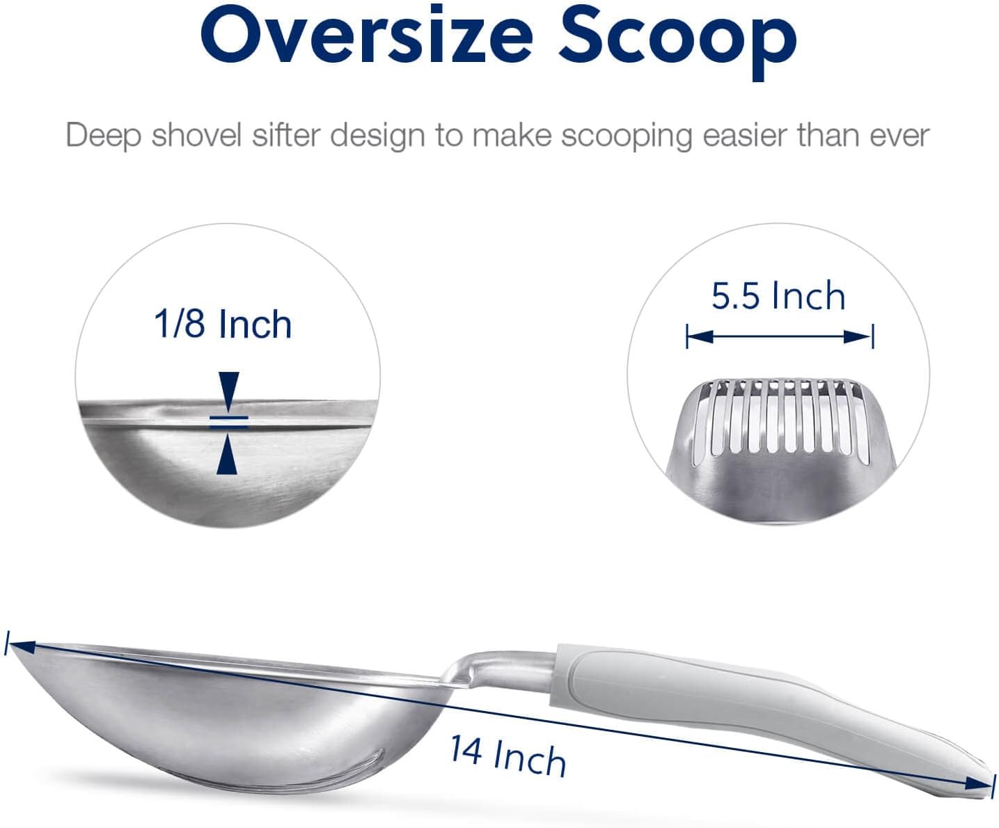 WePet Cat Litter Scoop, Aluminum Alloy Sifter, Kitty Metal Scooper, Deep Shovel, Long Handle, Poop Sifting, Kitten Pooper Lifter, Durable, Heavy Duty, for Litter Box