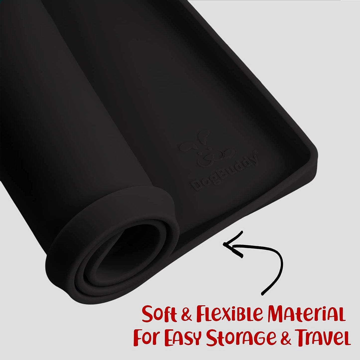 DogBuddy Dog Food Mat – Waterproof Dog Bowl Mat for Food and Water, Silicone Pet Feeding Mats for Floors, Non-Slip Placemat with High Edges for Dogs Bowls, Puppy Essentials (Small: 19"x12", Black)