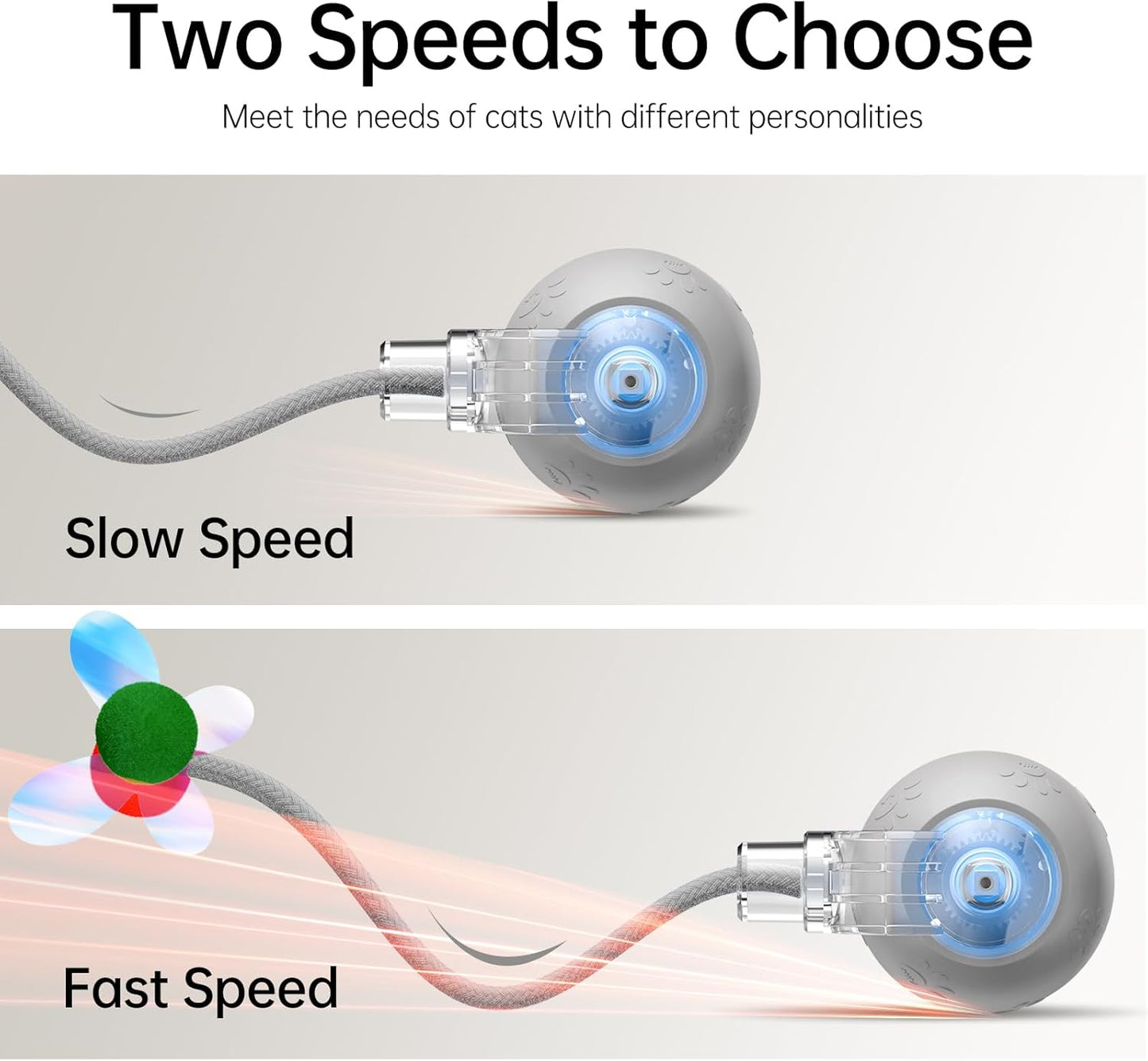 Interactive Cat Toys for Indoor Cats - Kitten Toy with Speedy Tail 2.0, Automatic Cat Toys for Bored Indoor Adult Cats, Motion-Activated, 2025 New Upgraded, USB Rechargeable (Grey)