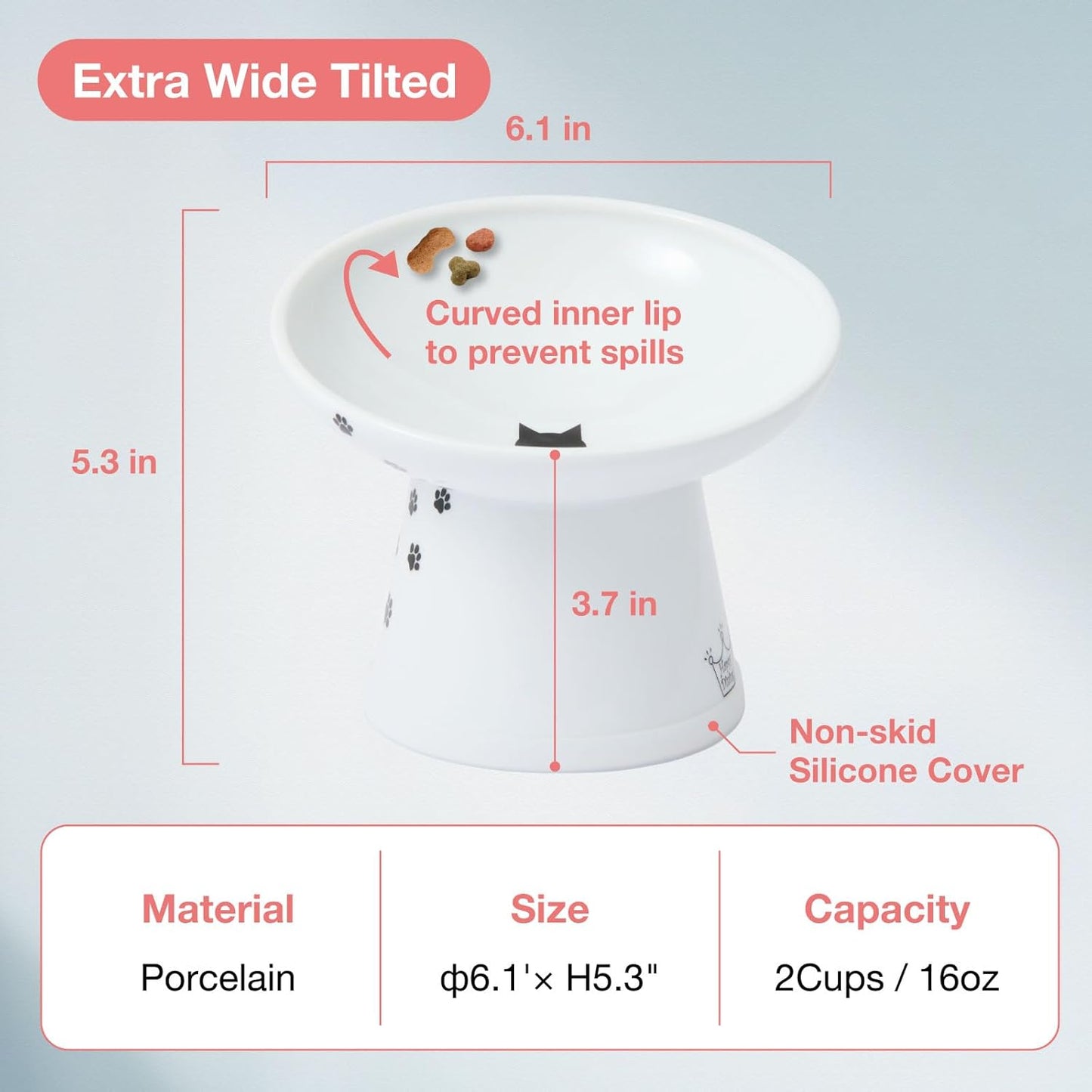 Necoichi Extra Wide Raised Cat Food Bowl, Elevated, Prevent Neck & Whisker Fatigue, Dishwasher and Microwave Safe, No.1 Seller in Japan! (Cat, Extra Wide Tilted)