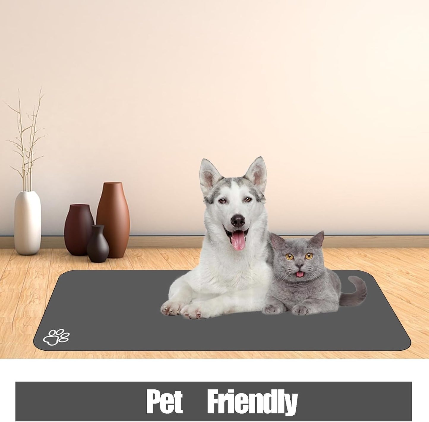 Large Pet Feeding Mat, 39.4" x 31.5" Absorbent Quick Dry Dog Mat for Food and Water Bowl, Non Skid Cat Bowl Mat, No Stains for Pet Water Dispenser Pet Supplies for Messy Drinkers