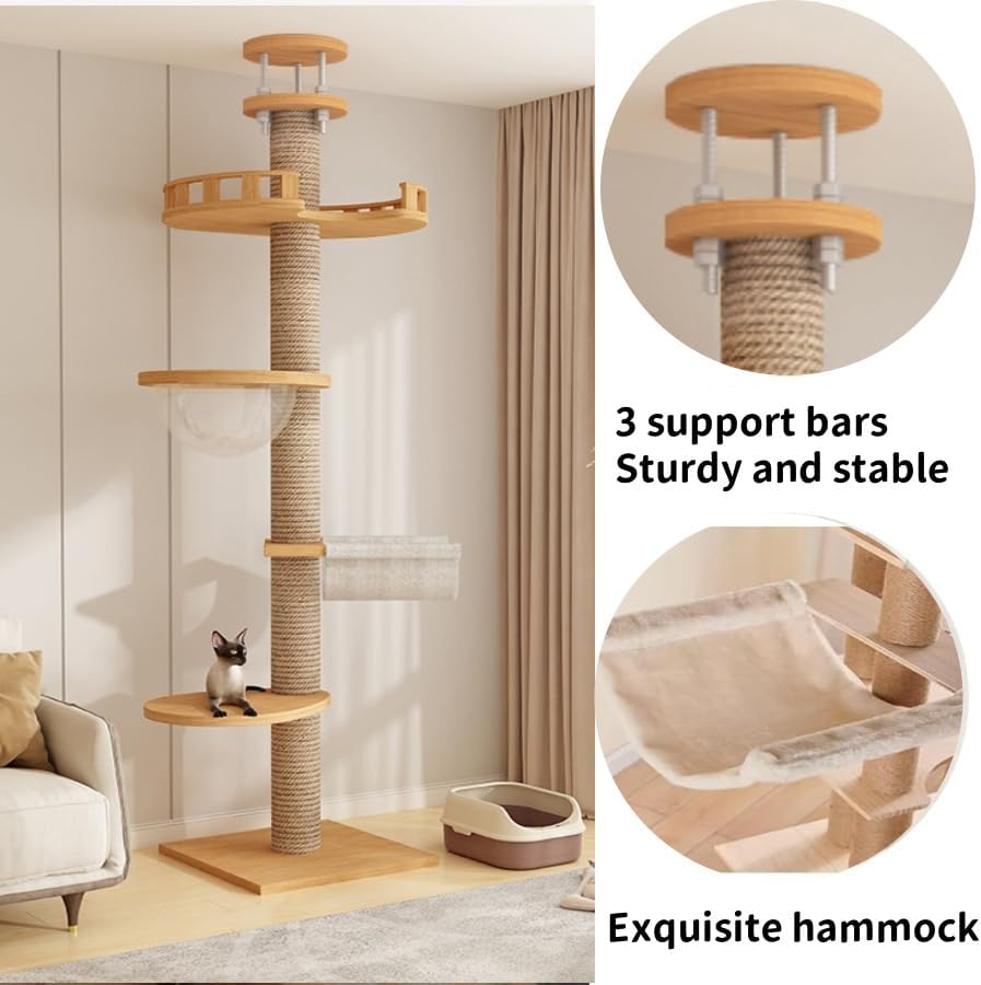 Cat Tree Floor to Ceiling,Cat Tree Height Adjustable from Floor to Ceiling（92“-114”）, Tall Climbing Tree, Equipped with Scraping Pillars, Comfortable Bed, Observation Deck, Space Capsule