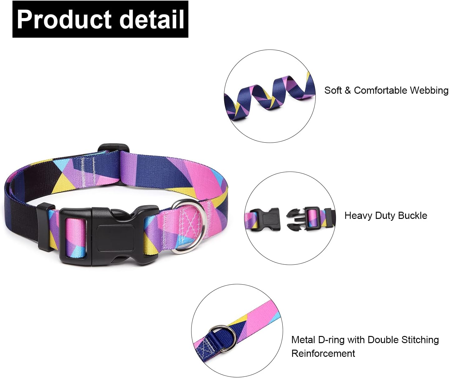 Mercano Adjustable Dog Collar - Special Design Patterns, Soft Nylon Comfortable Sturdy Pet Collar for Small Medium Large Dogs (M, Geometry Purple)