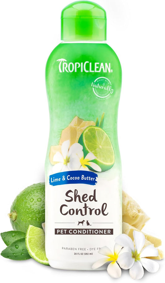 TropiClean Deshedding Dog Conditioner, Reduces Shedding & Softens Coat, Puppy Safe, Made in the USA, Lime & Cocoa Butter Scent, 20oz.