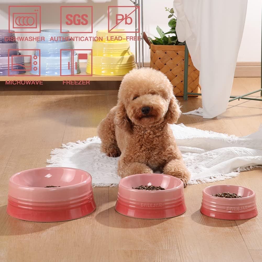 Sweejar Gradient Dog Bowl, Ceramic Dog Food Dish for Puppy and Kitten, Porcelain Pet Bowl for Food and Water 8 oz (Gradient Pink)