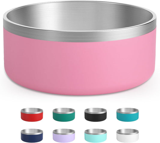 Stainless Steel Dog Bowls for Large Dogs - Insulated, Non Slip, Easy Clean, 40oz, Pink