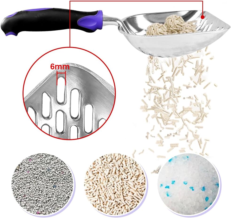 Cat Litter Scoop-Metal Cat Scooper-Long Handle Scoop,Cat Scooper-Poop Sifting-Mesh Shovel-Suitable for Cat Litter Box (Purple)