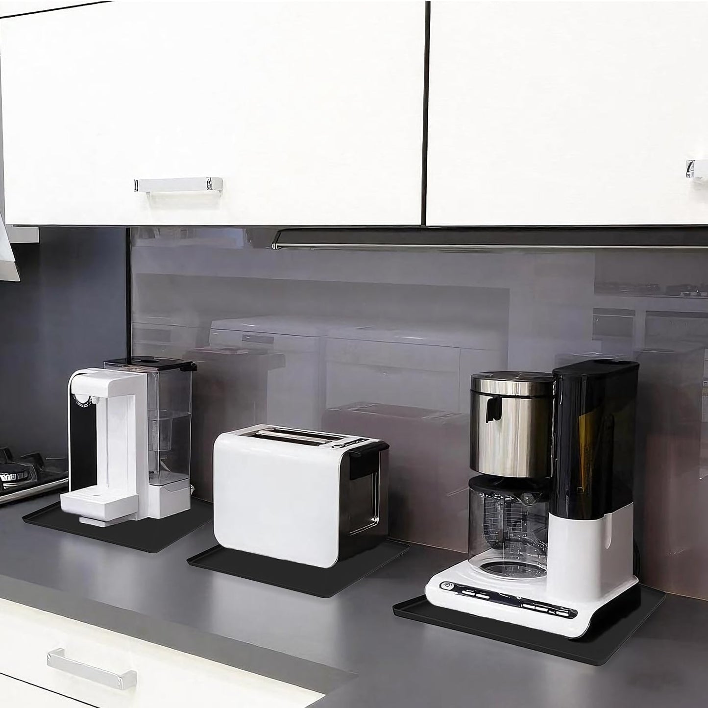 Waterproof Silicone Mat with Raised Edges 24x16 Inch, Water Cooler Mat & Countertop Protector for Hardwood Floors, Non-Slip Kitchen Appliance Pad for Pets Cats Dogs Feeding Bowls, Easy to Clean（Black）