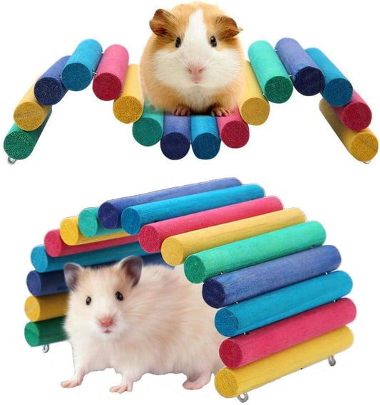 PIVBY 2PCS Wooden Hamster Bridge, Flexible Natural Wooden Ladder Bridge Tunnel Hideout, Hamster cage Accessories for Small Animals Guinea Pig, Rat, Chinchilla, Gerbil, Mice, Mouse (Colorful)