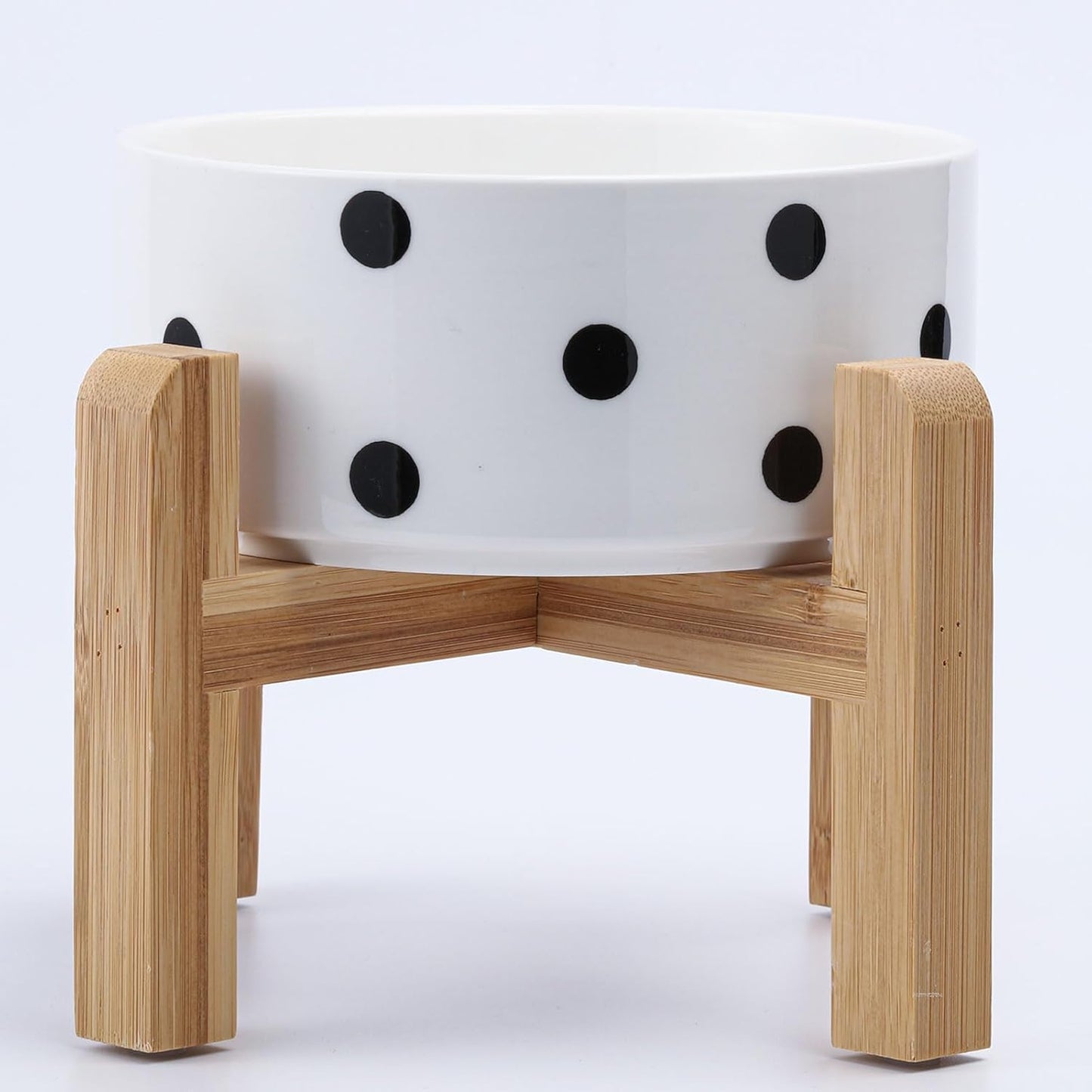 Petygooing Elevated/Raised Ceramic Dog Bowl for Small Breeds, Dog Food Water Dish with Stand,Pet Feeding Bowl with Anti Slip Rubber for Cats and Small Dogs Puppy 13.5 OZ (5.1In / 1.7 Cups) Black Dot