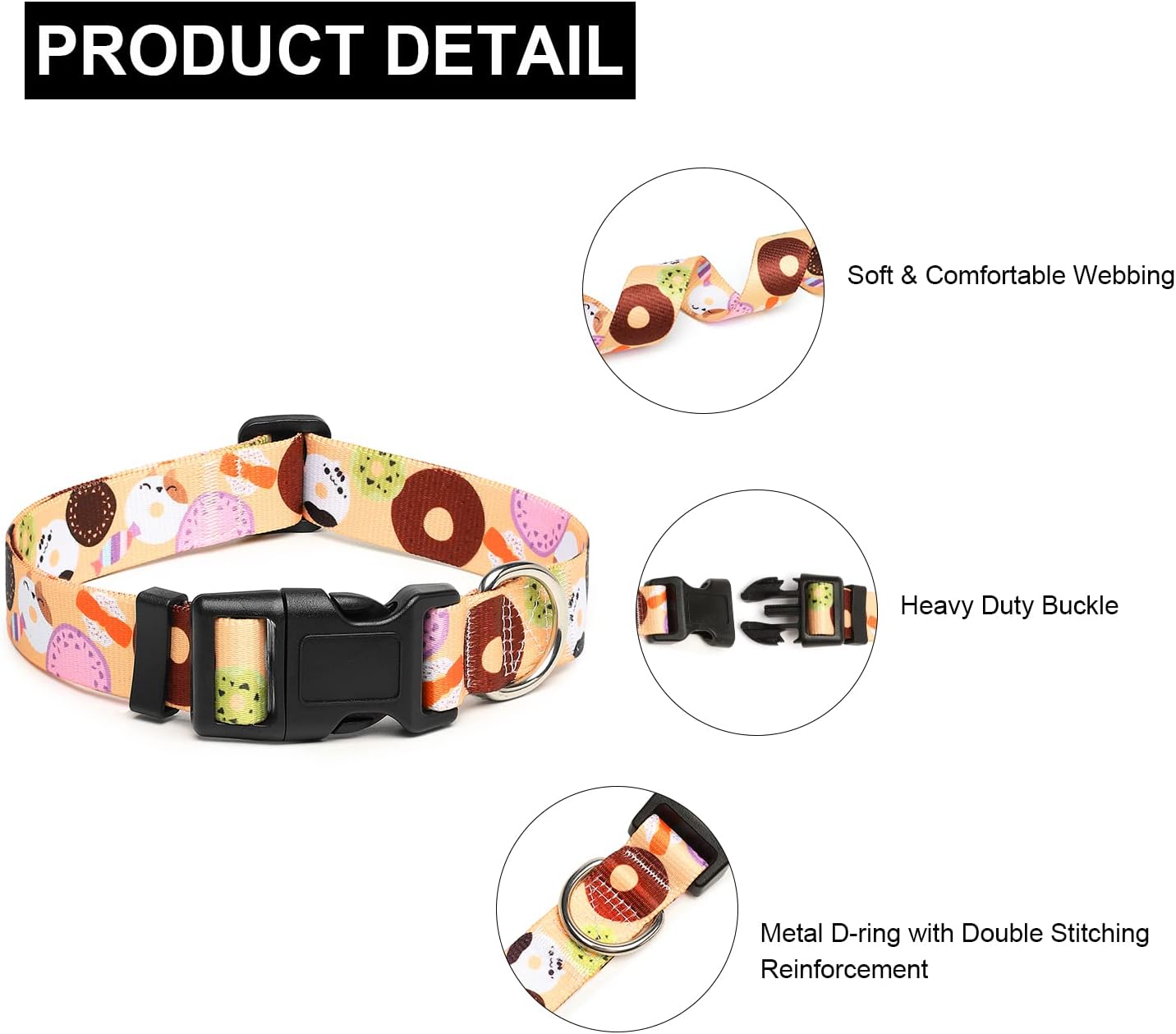 Mercano Adjustable Dog Collar - Special Design Patterns, Soft Nylon Comfortable Durable Pet Collar for Small Medium Large Dogs (L, Beige Cookie)