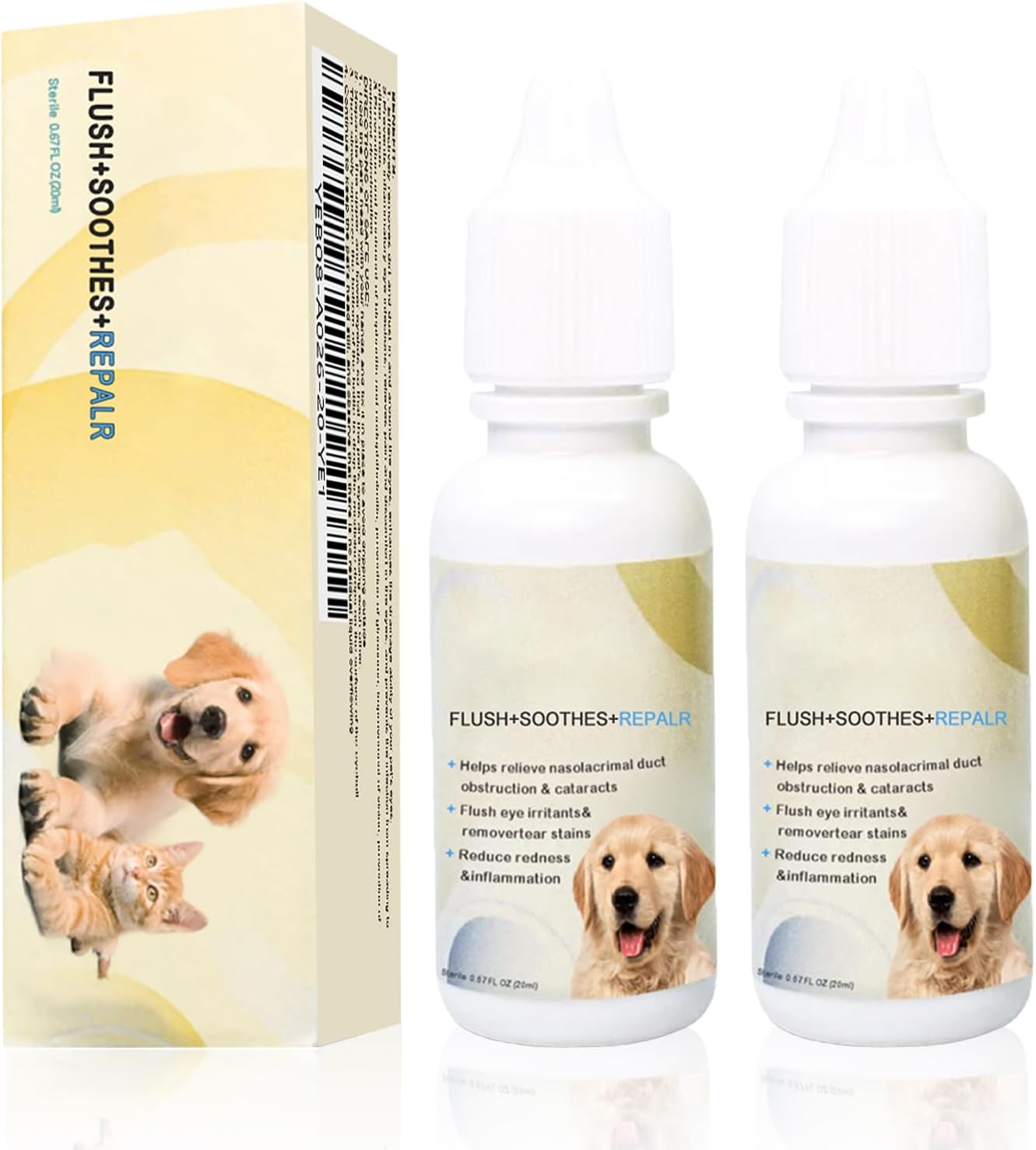 Dog Eye Drops, All Natural Cataract Drops For Dogs-Relieving Eye Itching Irritation & Dry, Dog Eye Infection Treatment & Removing Eye Stains Improving Clarity, Safe for All Animals (2 X 20 mL)
