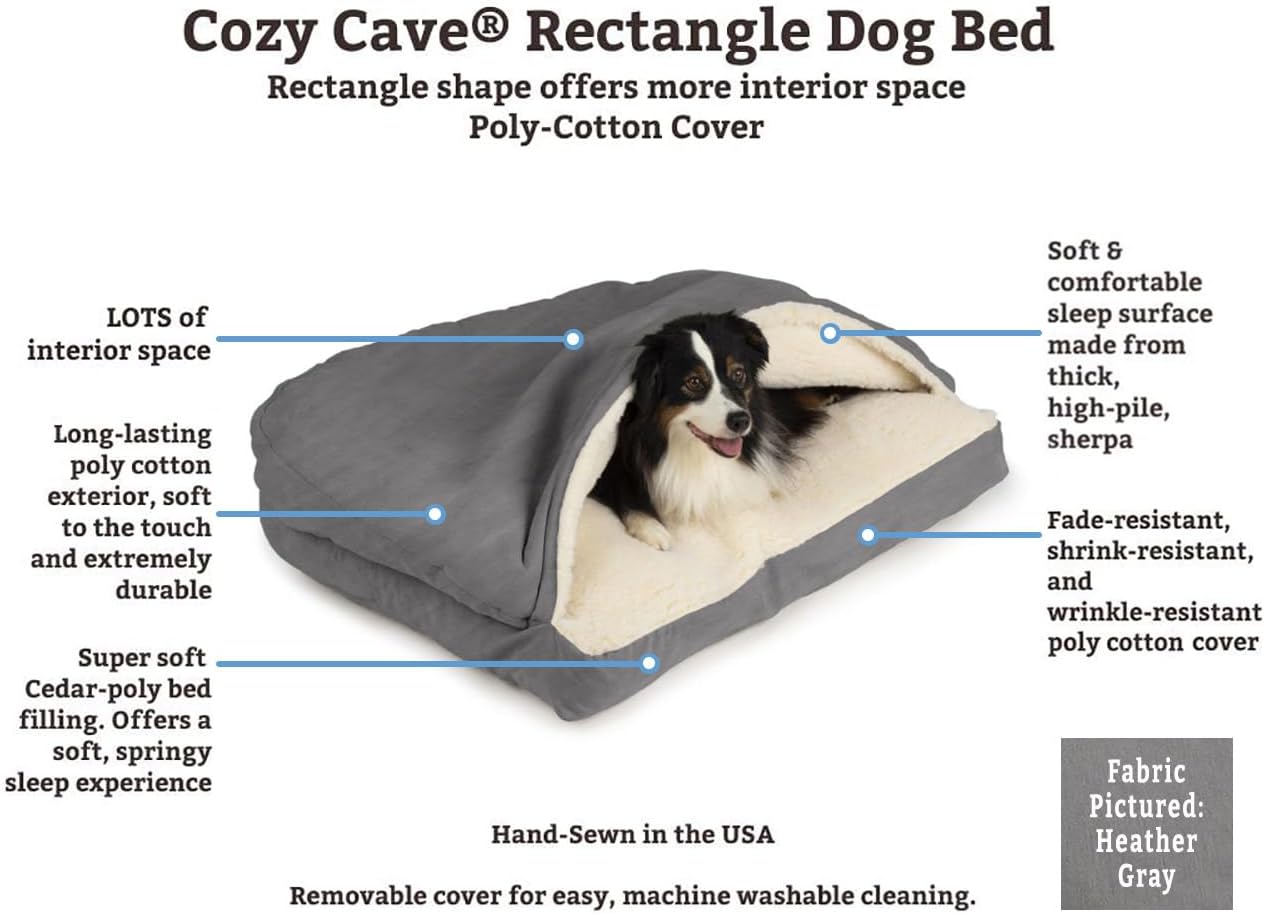 Snoozer Rectangle Cozy Cave Dog Bed - Indoor Dog Bed with Cover Cave, Covered Calming Burrow for Large Sized Pets with Blanket Attached, Enclosed, Washable - XL, Olive