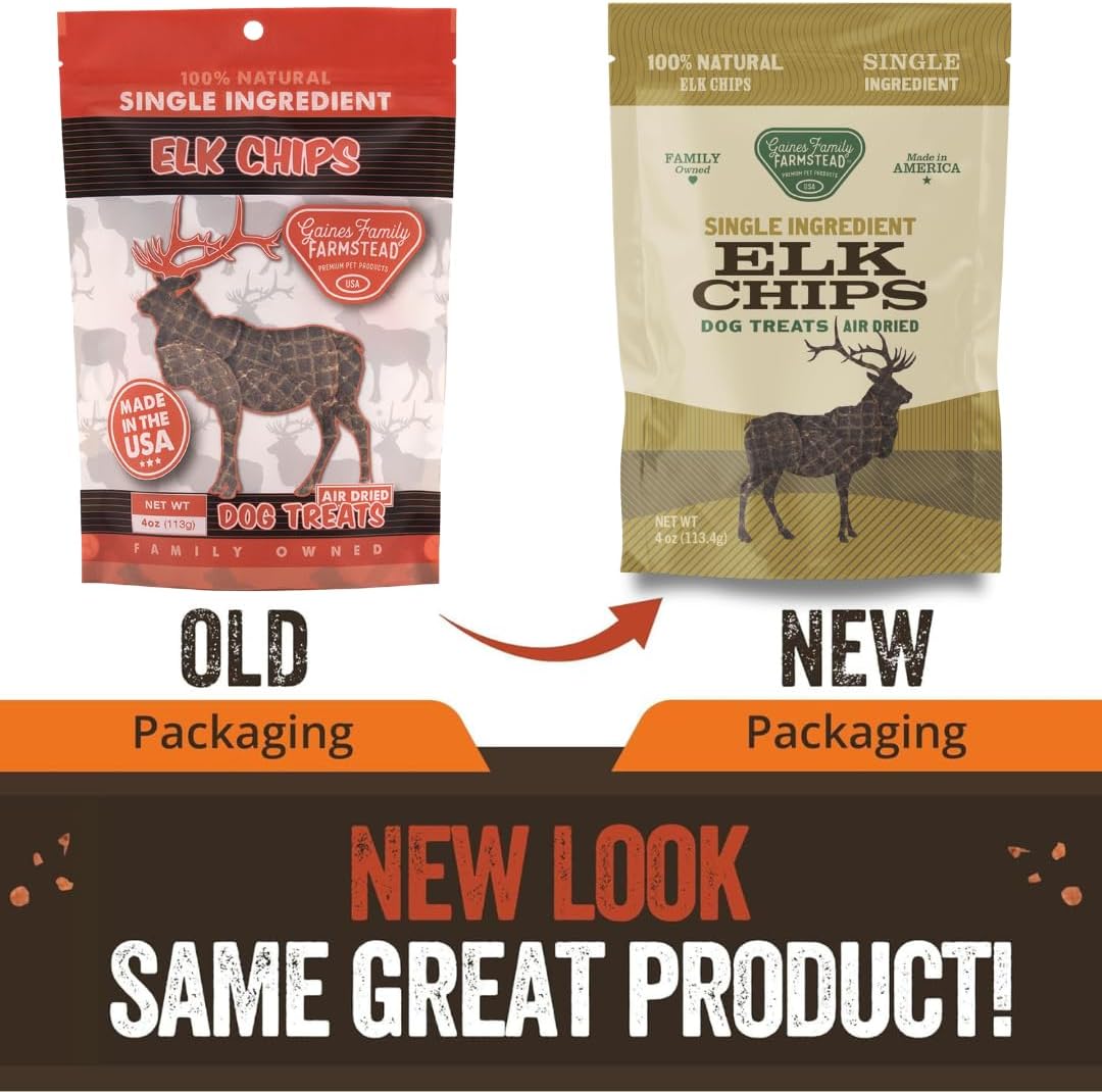 Gaines Family Farmstead Elk Chips for Dogs – 4 oz, Natural Single-Ingredient Dog Treats, High-Protein Rawhide-Free Chews, Healthy Grain-Free Snacks, Made in USA