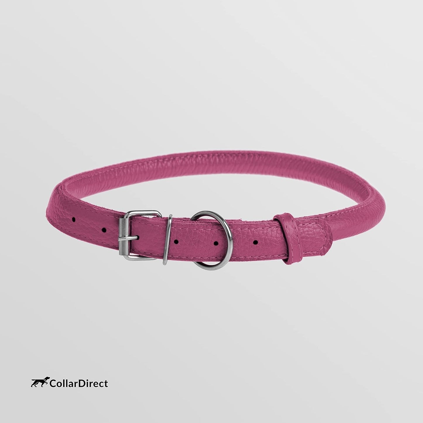 CollarDirect Rolled Leather Dog Collar, Soft Padded Round Puppy Collar, Handmade Genuine Leather Collar Dog Small Large Cat Collars 13 Colors (11-14 Inch, Pink Textured)