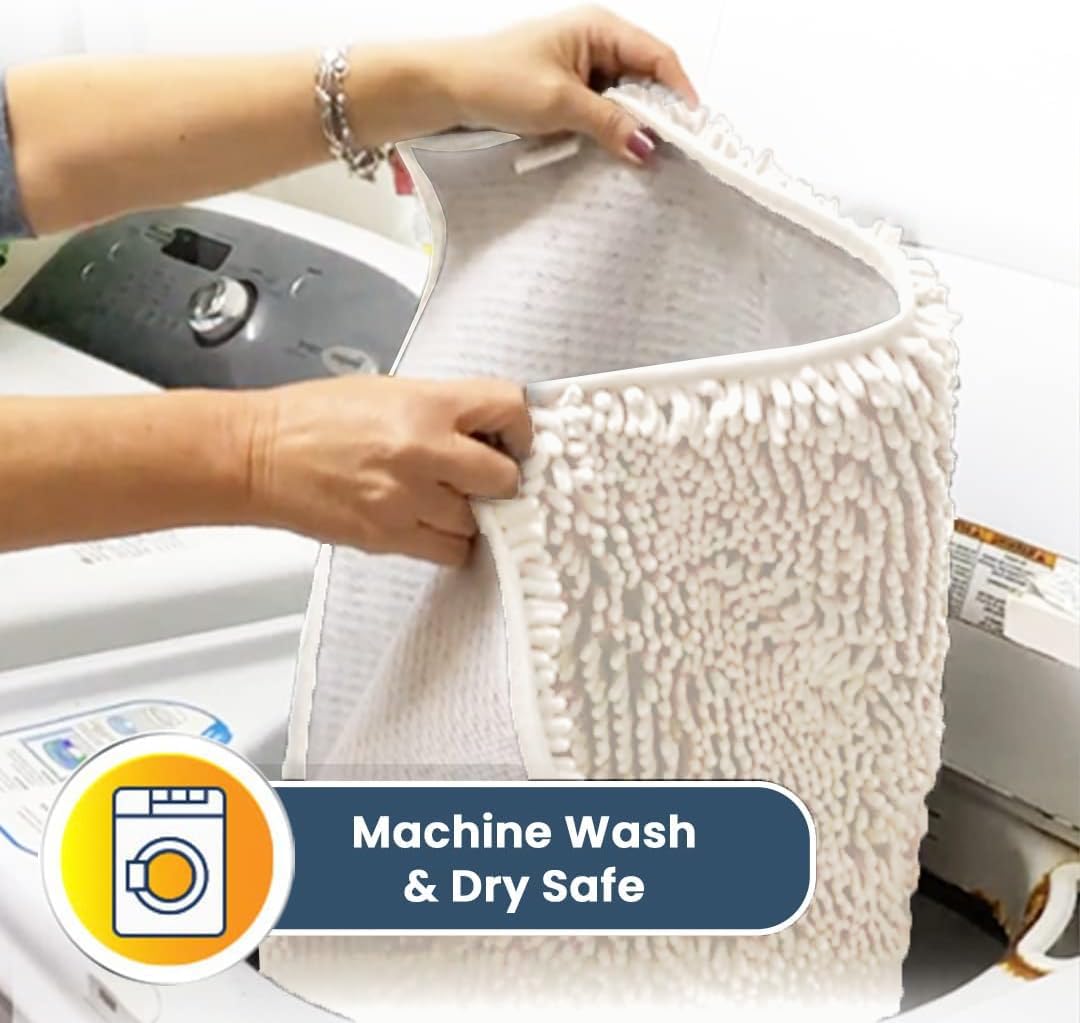 Muddy Mat® AS-SEEN-ON-TV Highly Absorbent Microfiber Door Mat and Pet Rug, Non Slip Thick Washable Area and Bath Mat Soft Chenille for Kitchen Bathroom Bedroom Indoor and Outdoor-White Runner 59"X24"