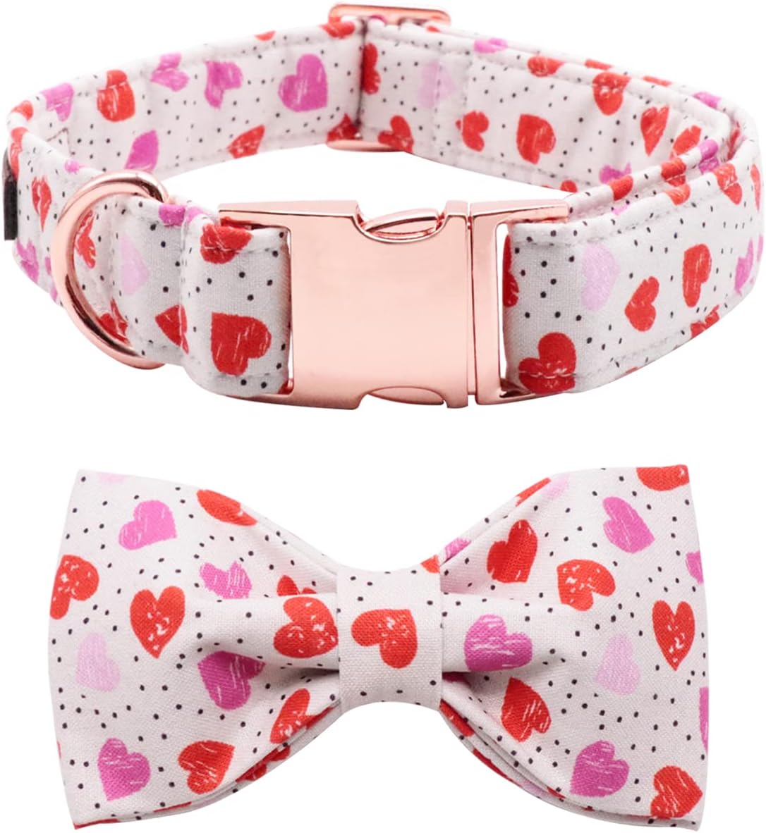 Lionet Paws Valentines Day Dog Collar with Bowtie, Dog Bowtie Collar with Metal Buckle for Dogs, Adjustable Comfortable Dog Collar Girl Boy Gift, M, Neck 13.5-22 in