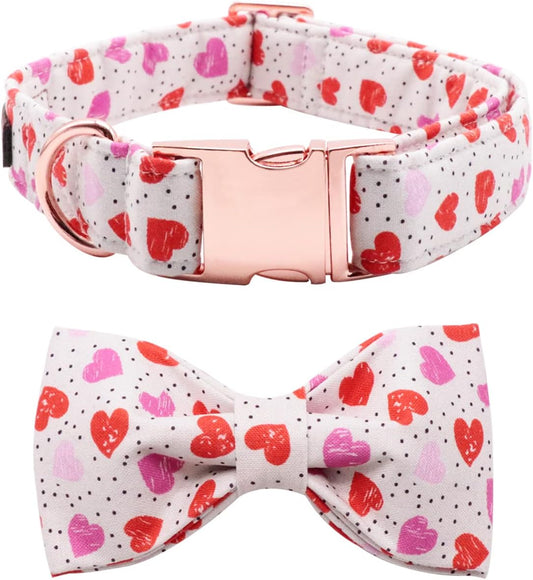 Lionet Paws Valentines Day Dog Collar with Bowtie, Dog Bowtie Collar with Metal Buckle for Dogs, Adjustable Comfortable Dog Collar Girl Boy Gift, M, Neck 13.5-22 in
