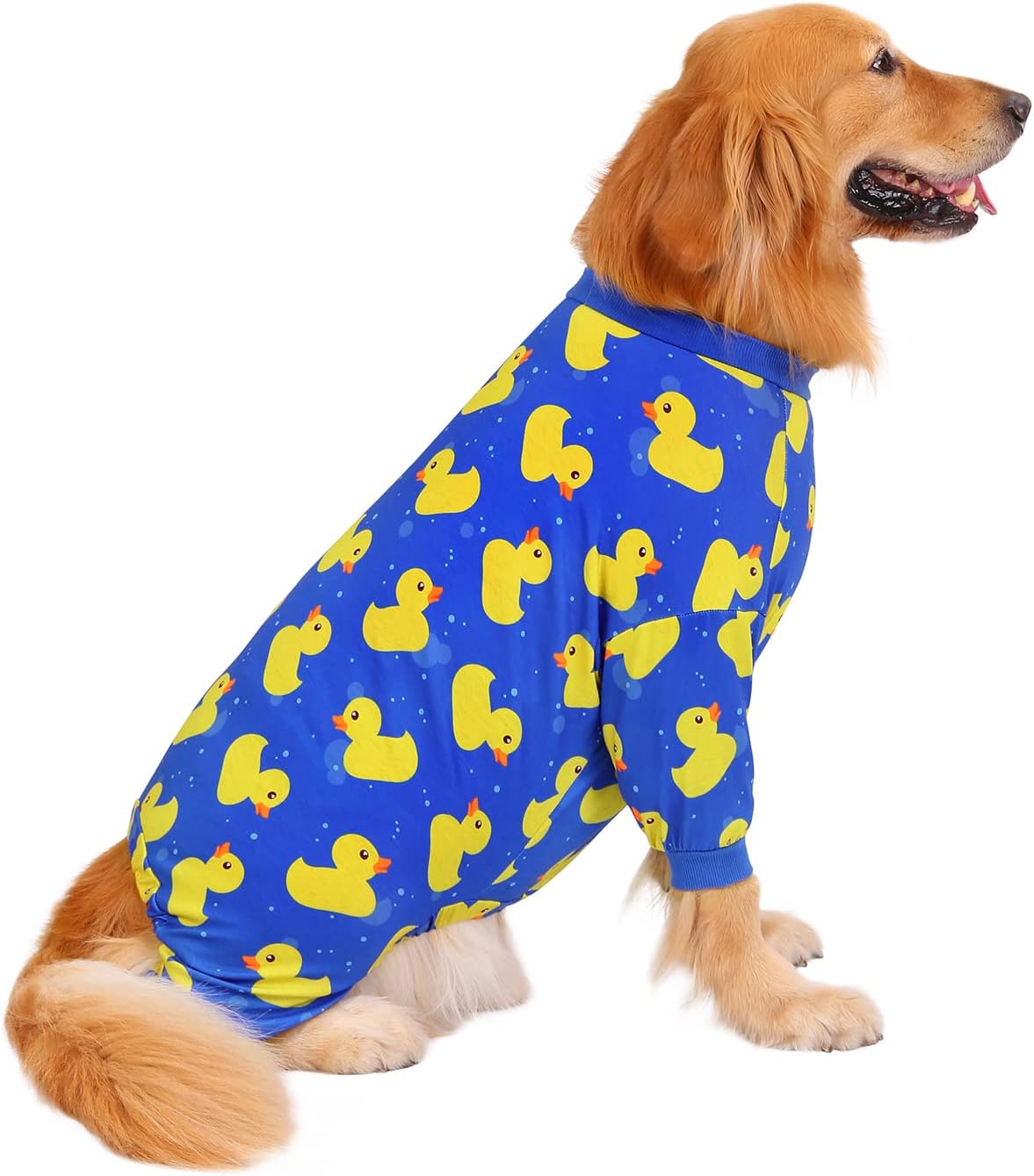 HDE Dog Pajamas One Piece Jammies Jumpsuit Pet Clothes Outfit Stretchy Lightweight Comfy Shirt Pjs for M-3XL Dogs Ducks Blue - XXL