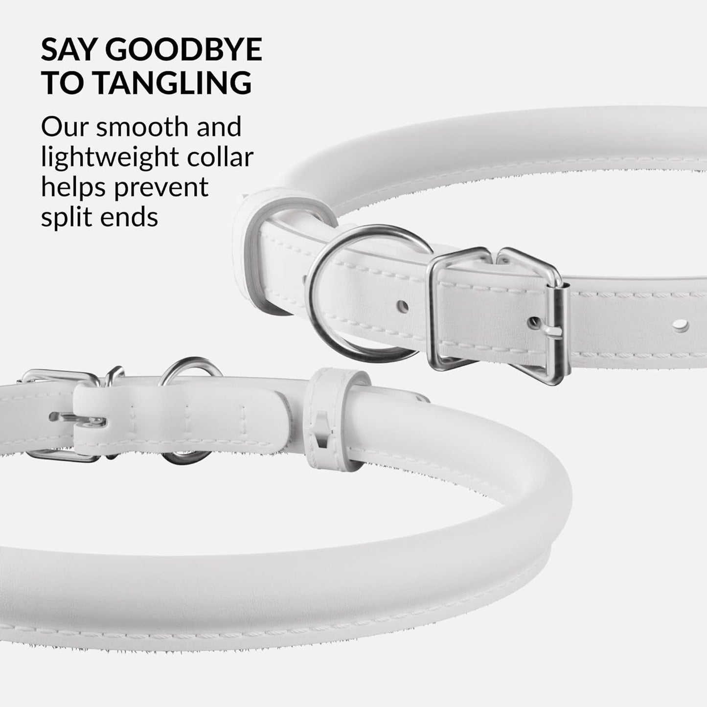 CollarDirect Rolled Leather Dog Collar, Soft Padded Round Puppy Collar, Handmade Genuine Leather Collar Dog Small Large Cat Collars 13 Colors (18-22 Inch, White Smooth)