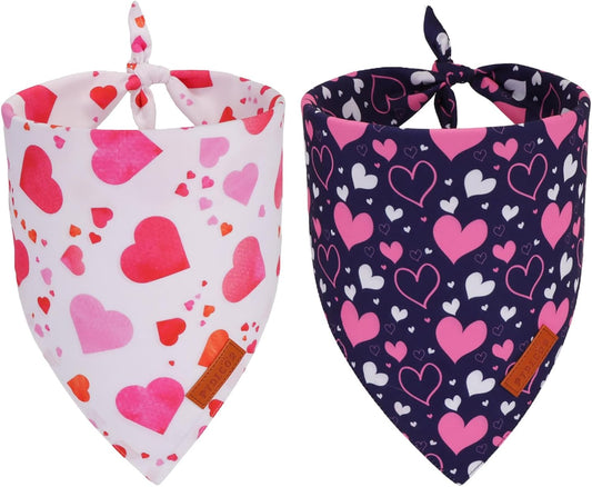 PTDECOR Valentine Dog Bandana, White Purple Love Heart Design Reversible Dog Scarf, Triangle Valentine Bandanas for Small Pets (Small)