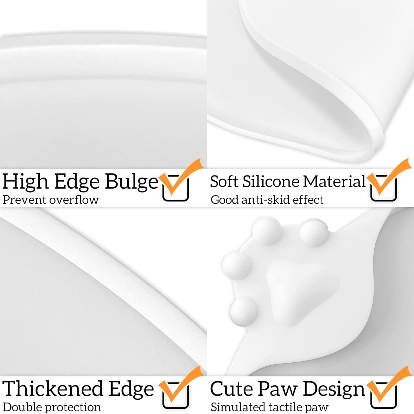 KPWACD Pet Placemat for Dog and Cat, Waterproof Silicone Dogs Feeding Bowl Mat Prevent Food and Water Overflow, High-Lips Puppy Dish Mats Suitable for Small Medium Big Pets, White, 19" * 12"