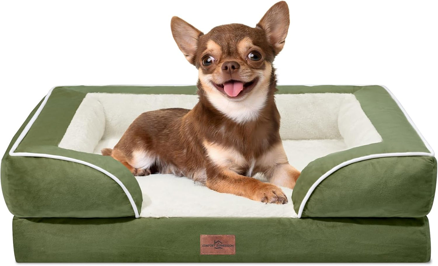 Comfort Expression Small Dog Beds Waterproof Orthopedic Foam Dog Sofa Beds for Small Dogs Comfy Pet Bed with Washable Removable Cover & Non-Slip Bottom(X-Small,Light Green)