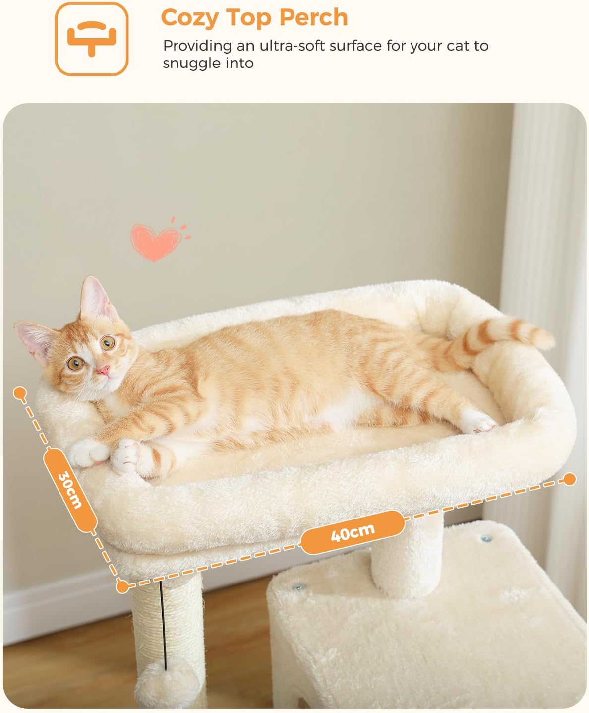 Cat Tree for Indoor Cats, 45.7" Multi-Level Cat Tower with Large Metal Frame Hammock, Cat Condo with 4 Scratching Posts and Top Perch for Small Medium Cat, Beige