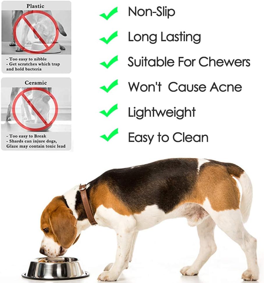 Stainless Steel Dog Bowls, 6 Cup/48oz Cat Bowl Water and Food with Rubber Base, Pet Bowls for Large Dogs and Pets, 2Pack