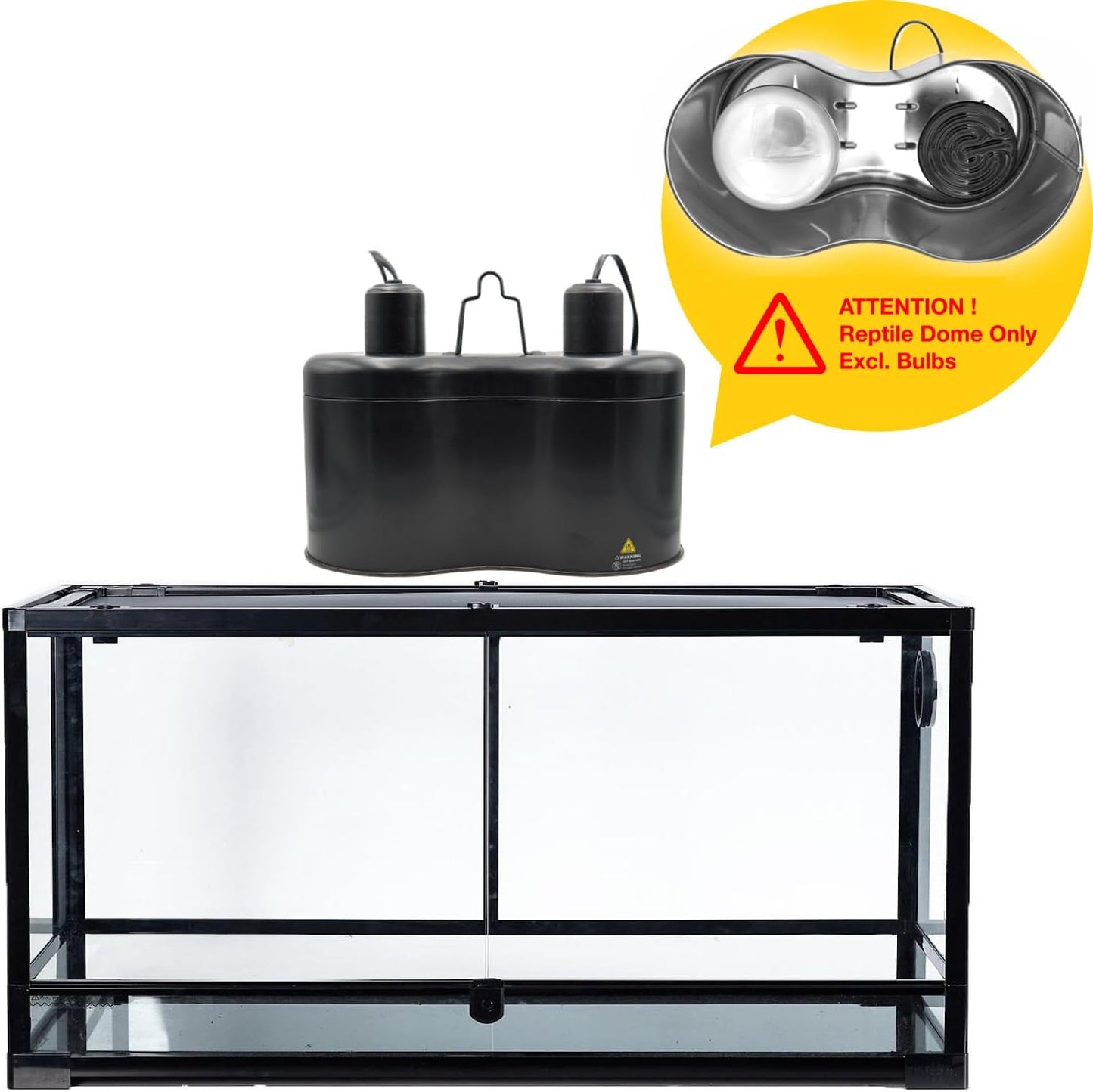 Reptile Dual Dome 12inch, Fits Reptile Light/Heat Lamp/UVB Light, Max. 160W Each,Patent Design K8561, Reptile Light Fixture