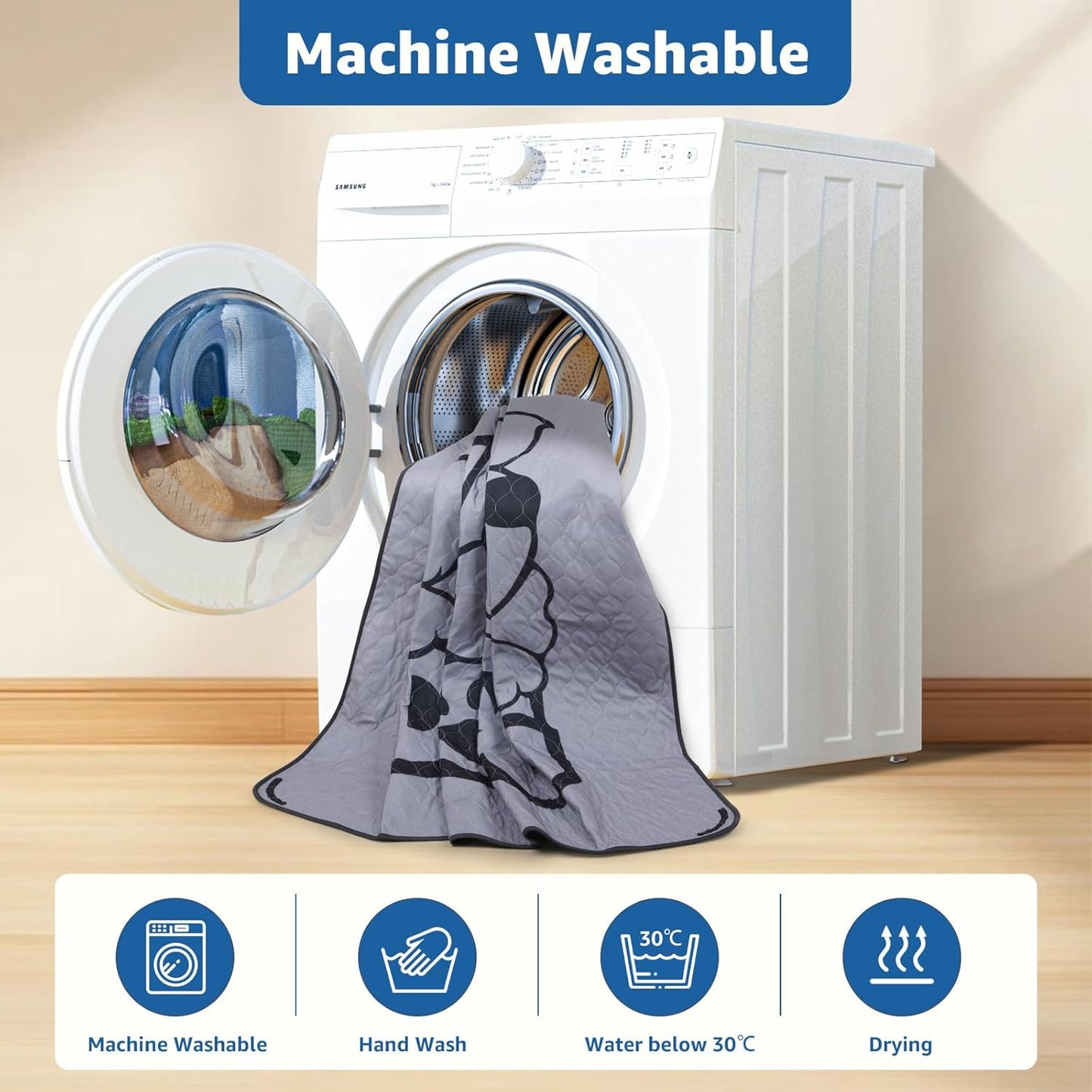 Washable Pee Pads for Dogs: 48x60 2 Pack Reusable Dog Pads Whelping Mats with Absorbent Layer - Waterproof Non-Slip Washable Puppy Pads for Potty Training, Beds, Couches, and Carpets, Gray