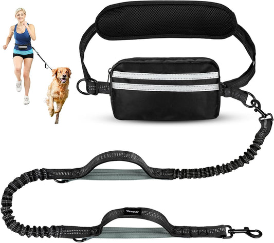 Hands Free Dog Leash with Pouch, Retractable Bungee, Double Padded Handles for Walking, Waist Leash for Medium & Large Dogs, Walking Accessories