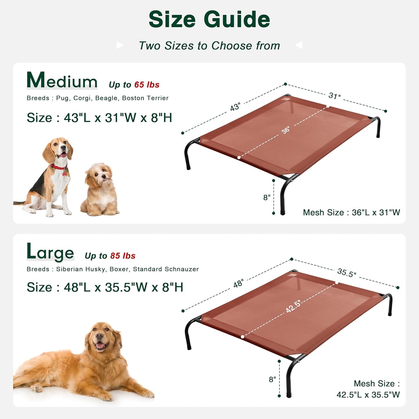 Love's cabin Elevated Cooling Dog Bed for Large Dogs, Portable Indoor & Outdoor Raised Pet Dog Cat Cot, Durable Summer Frame with Breathable Mesh, Terracotta, 48 inches